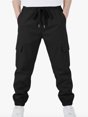 Revamped Men's Black Cargo Joggers with Drawstring